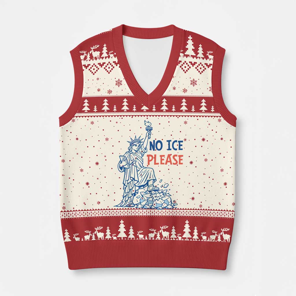 No Ice Please V-Neck Knit Sweater Vest Funny Statue of Liberty Anti ICE Deportation Human Rights