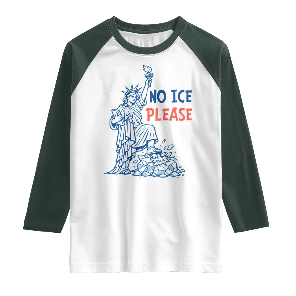 No Ice Please Raglan Shirt Funny Statue of Liberty Anti ICE Deportation Human Rights