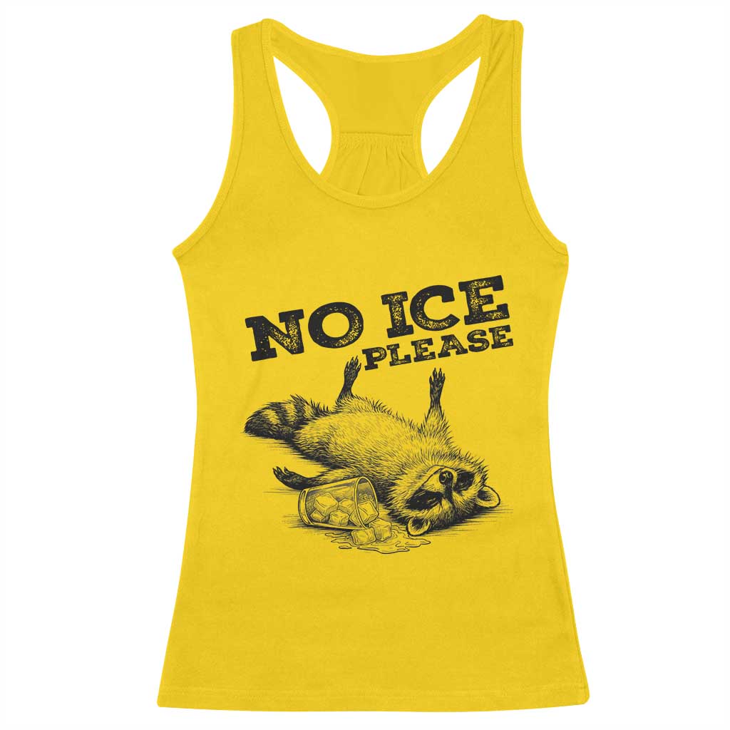 No Ice Please Racerback Tank Top Funny Raccoon Anti ICE Deportation Human Rights