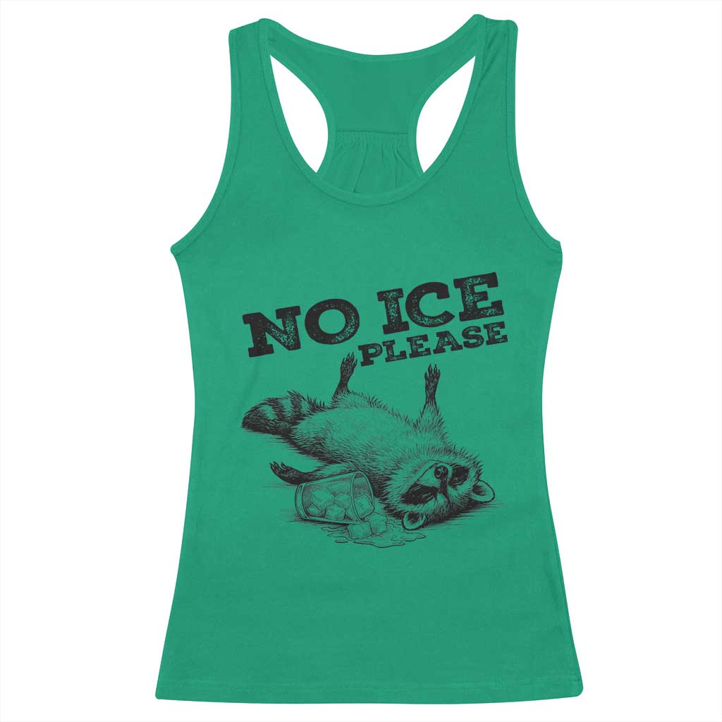 No Ice Please Racerback Tank Top Funny Raccoon Anti ICE Deportation Human Rights