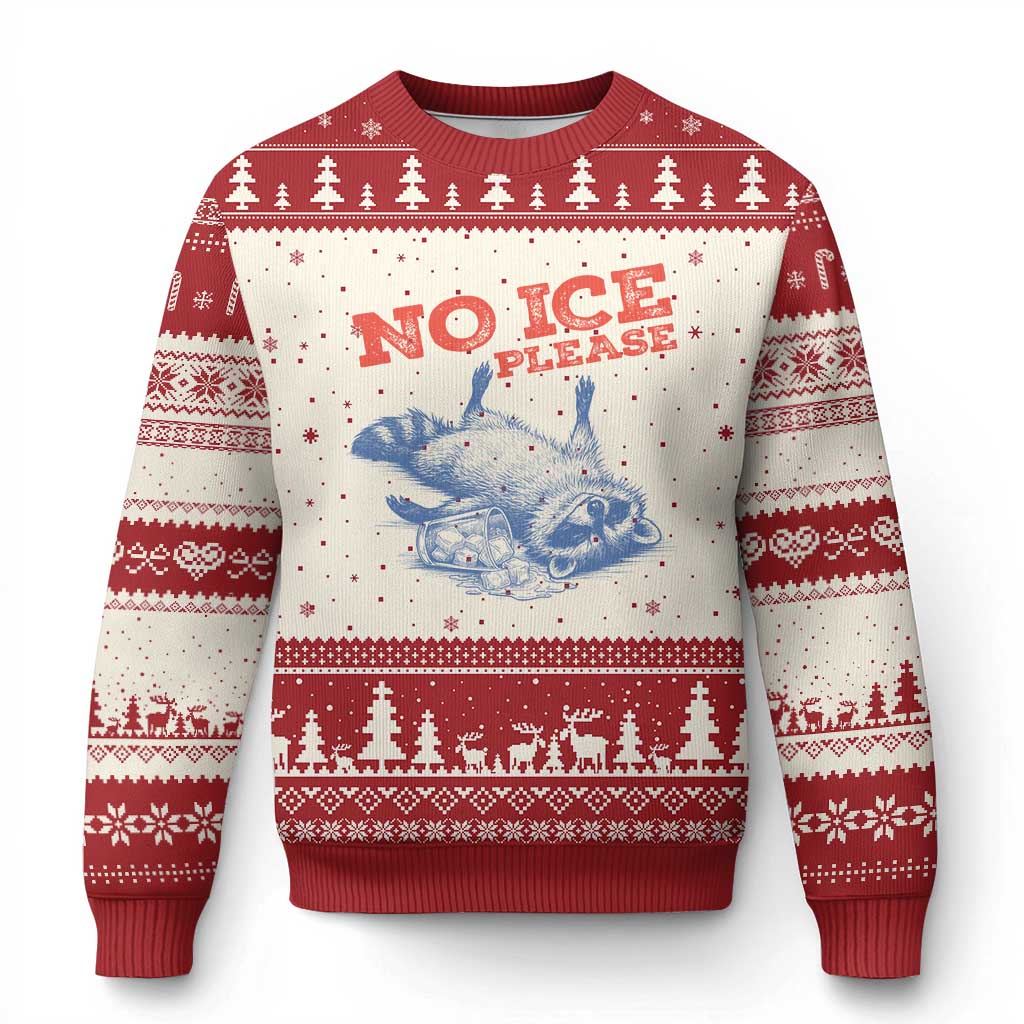 No Ice Please Ugly Christmas Sweater Funny Raccoon Trash Panda Anti ICE Meme