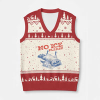 No Ice Please V-Neck Knit Sweater Vest Funny Raccoon Trash Panda Anti ICE Meme