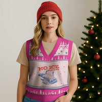 No Ice Please V-Neck Knit Sweater Vest Funny Raccoon Trash Panda Anti ICE Meme