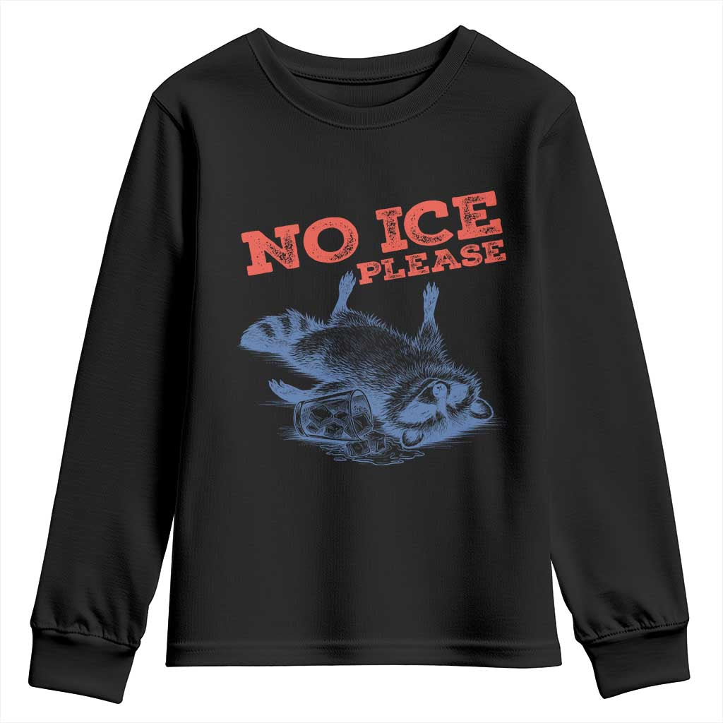 No Ice Please Youth Sweatshirt Funny Raccoon Trash Panda Anti ICE Meme