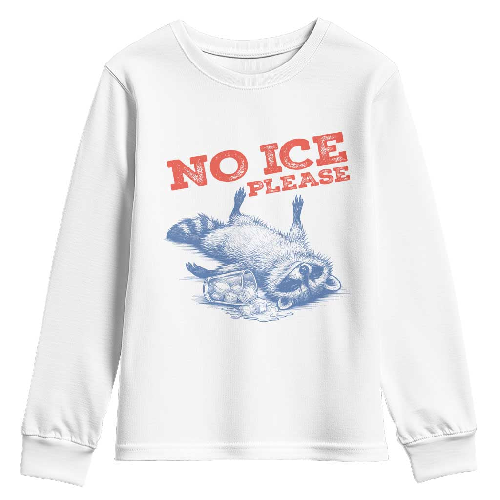 No Ice Please Youth Sweatshirt Funny Raccoon Trash Panda Anti ICE Meme