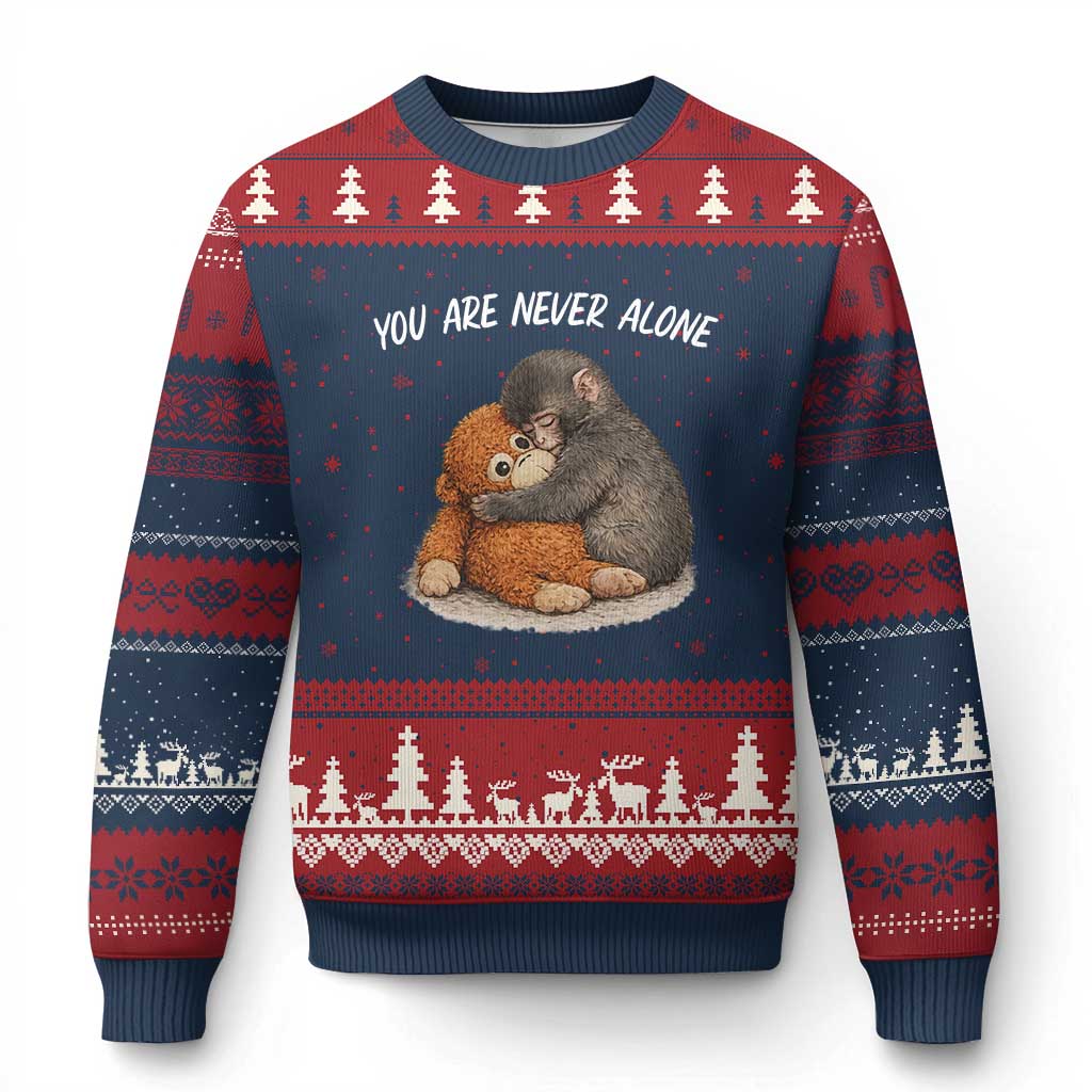 Punch Monkey Ugly Christmas Sweater You Are Never Alone Brave
