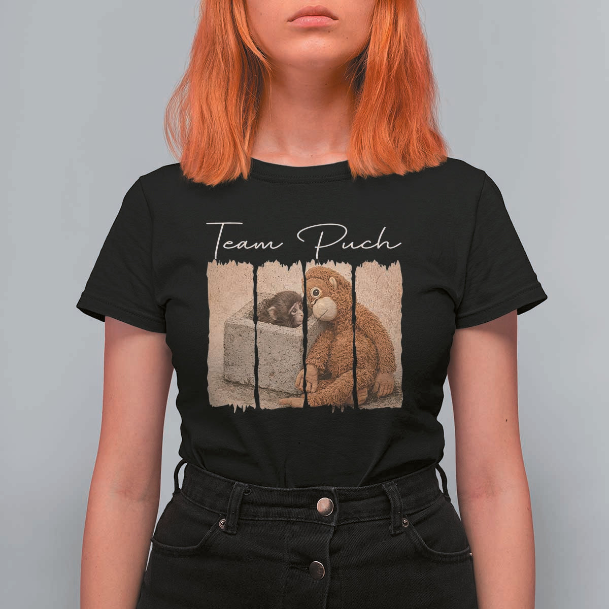 Team Punch T Shirt For Women Baby Monkey And Plush Toy Viral