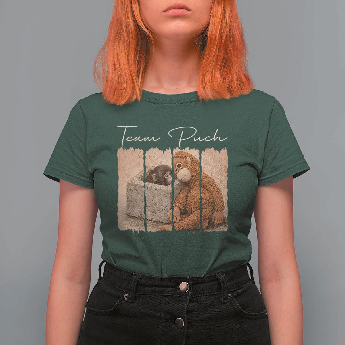 Team Punch T Shirt For Women Baby Monkey And Plush Toy Viral
