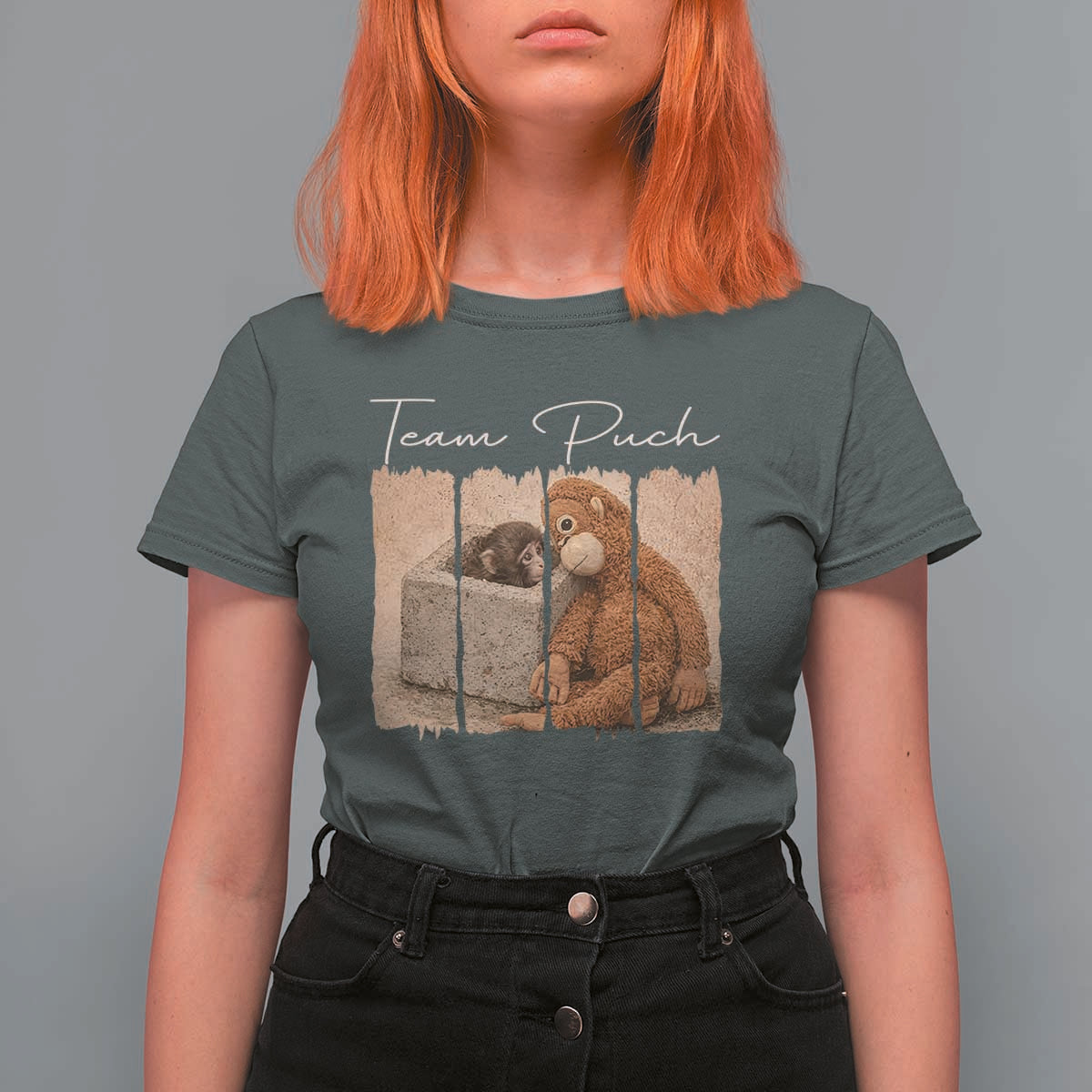Team Punch T Shirt For Women Baby Monkey And Plush Toy Viral