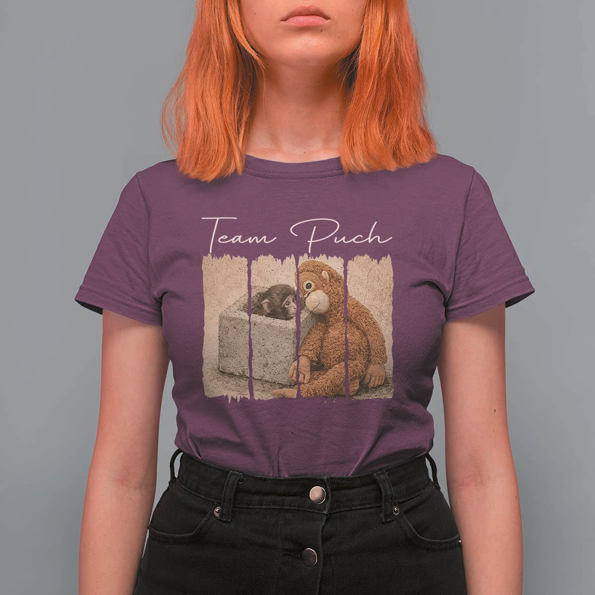 Team Punch T Shirt For Women Baby Monkey And Plush Toy Viral