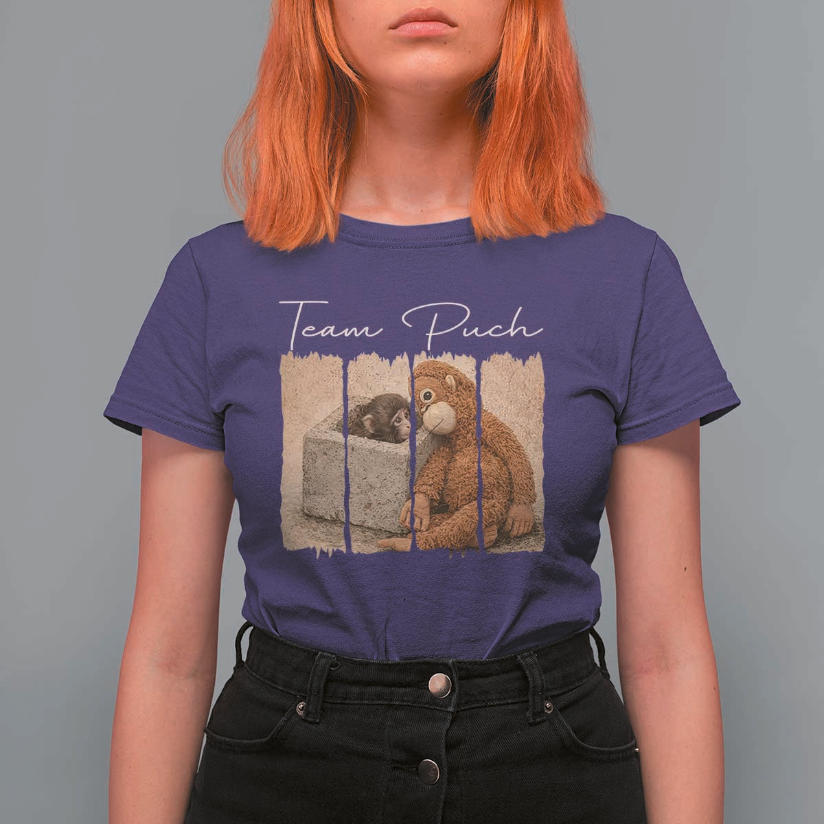 Team Punch T Shirt For Women Baby Monkey And Plush Toy Viral