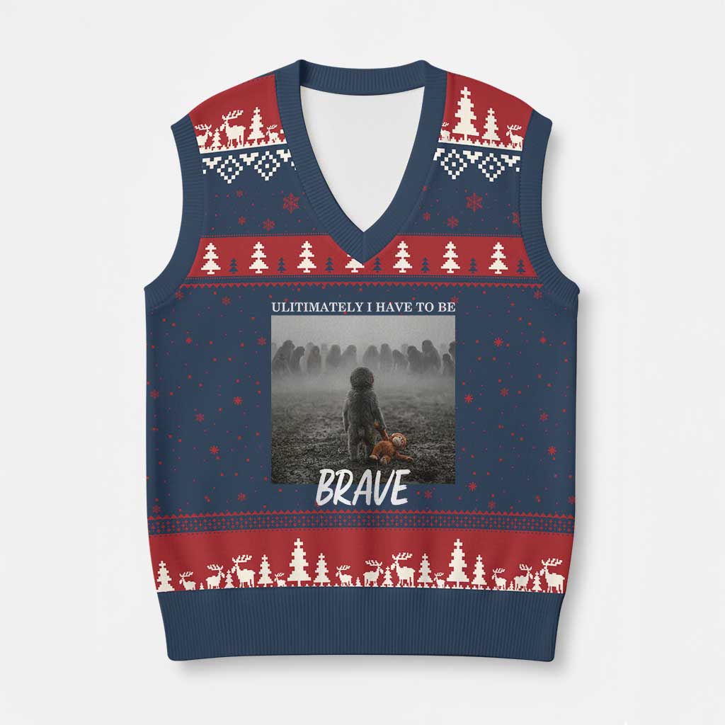 Sad Punch Monkey V-Neck Knit Sweater Vest Ultimately I Have To Be Brave