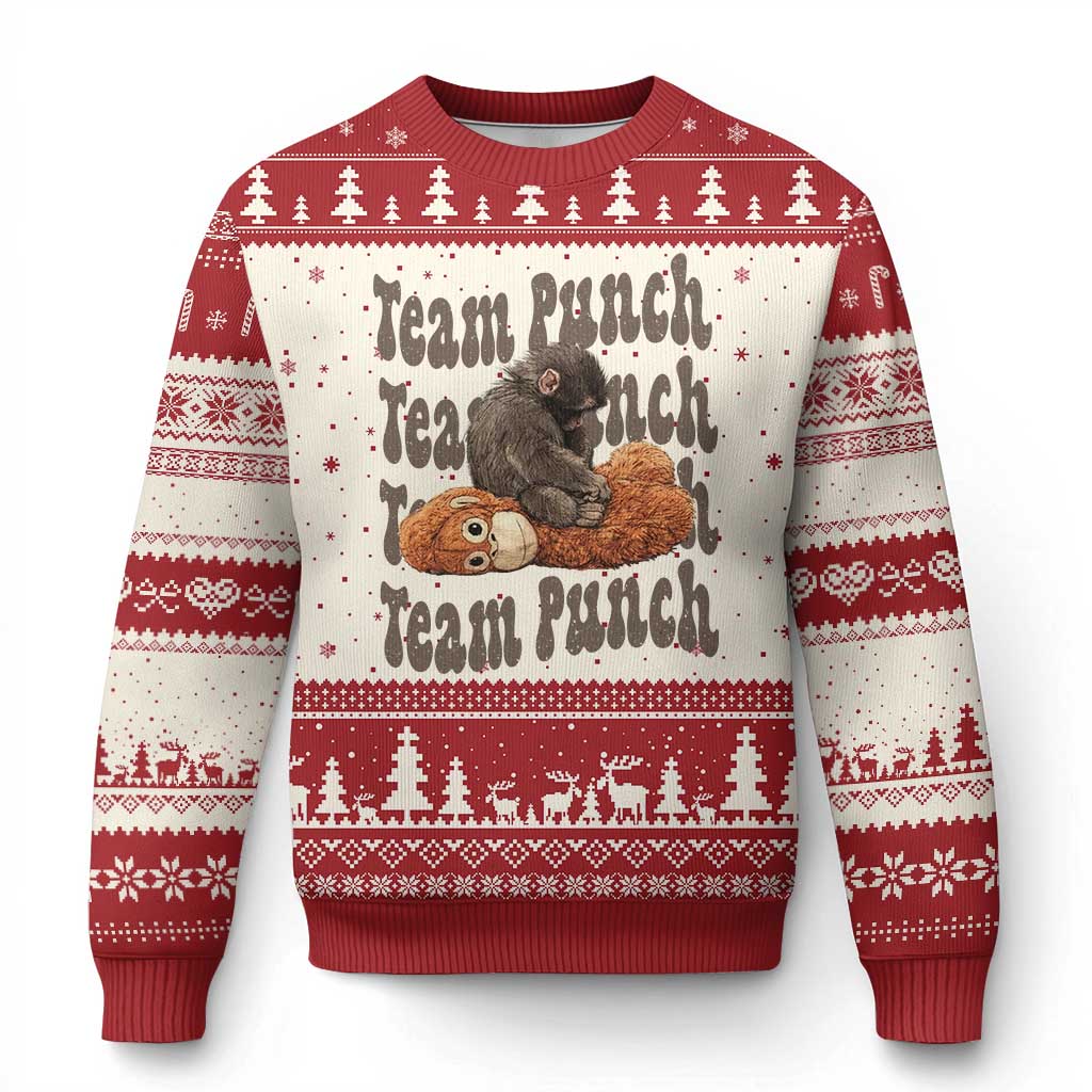 Team Punch Monkey Ugly Christmas Sweater Baby Monkey And Plush Toy Viral