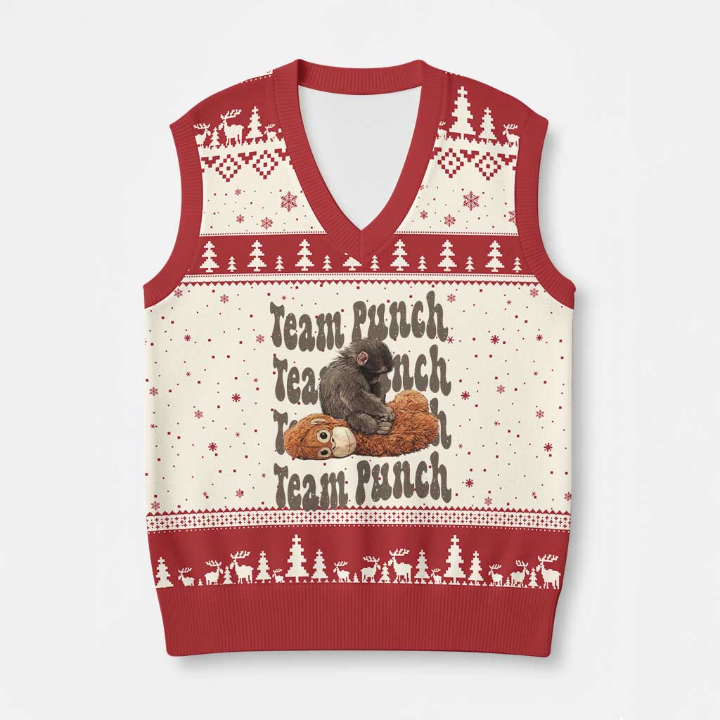Team Punch Monkey V-Neck Knit Sweater Vest Baby Monkey And Plush Toy Viral