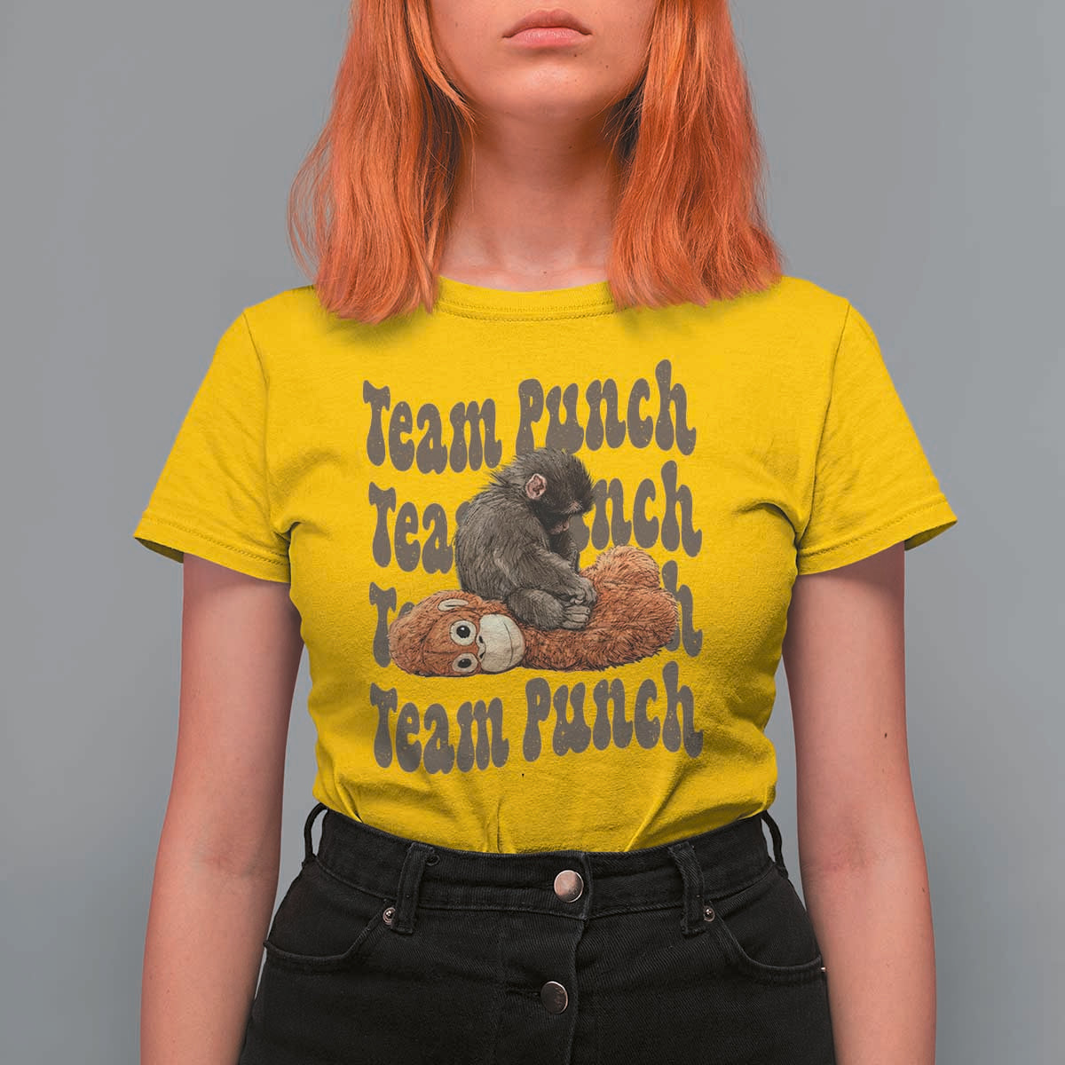 Team Punch Monkey T Shirt For Women Baby Monkey And Plush Toy Viral