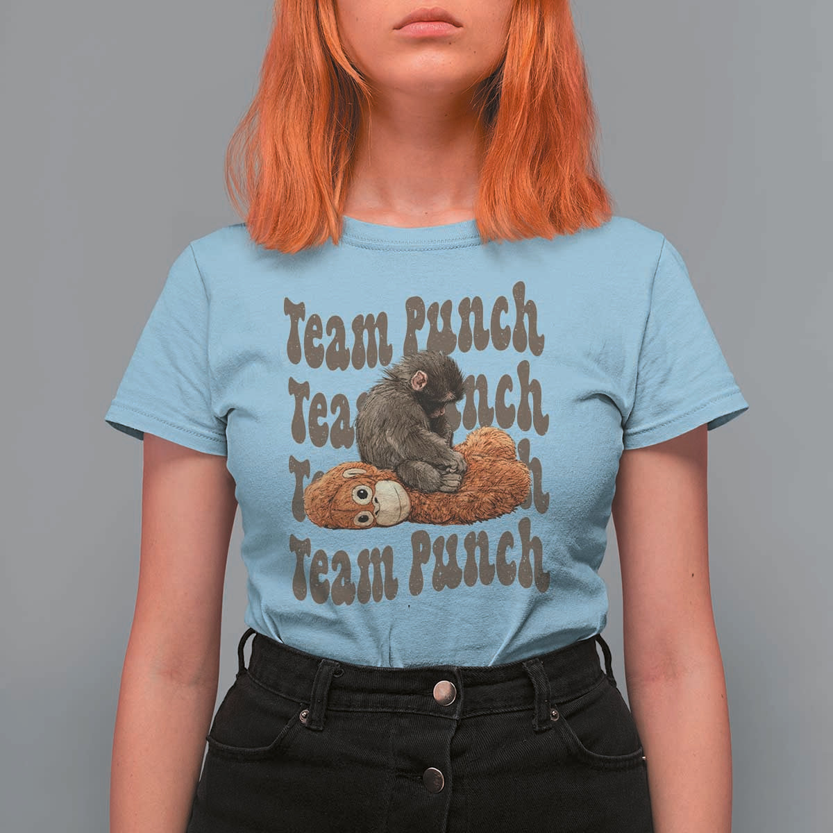 Team Punch Monkey T Shirt For Women Baby Monkey And Plush Toy Viral