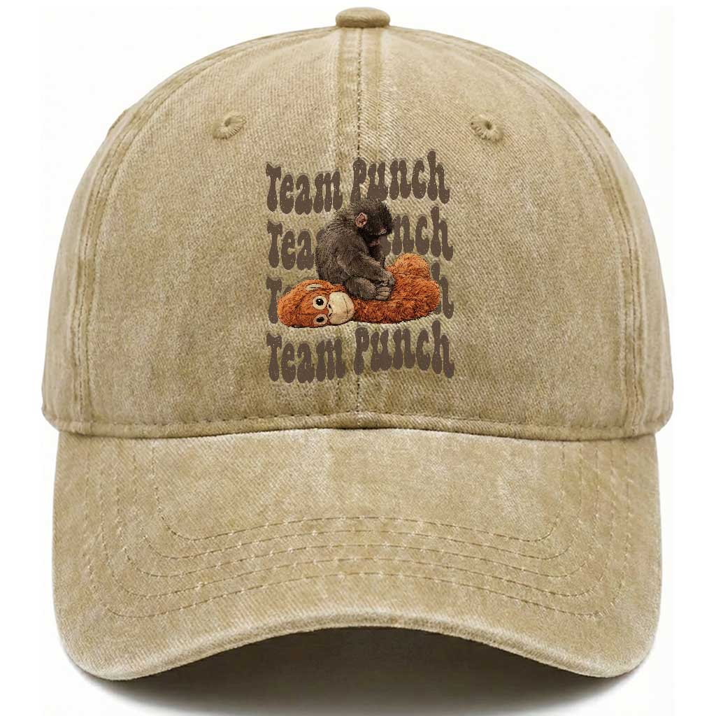 Team Punch Monkey Washed Cotton Baseball Cap Baby Monkey And Plush Toy Viral