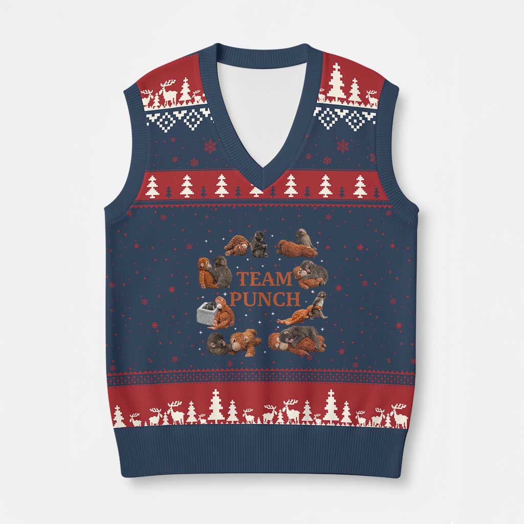 Team Punch Monkey V-Neck Knit Sweater Vest Viral Baby Monkey Meme