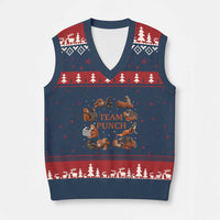 Team Punch Monkey V-Neck Knit Sweater Vest Viral Baby Monkey Meme