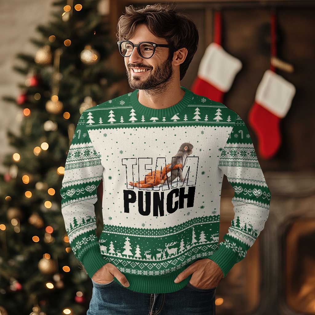 Team Punch Monkey Ugly Christmas Sweater Viral Trend Baby Monkey Meme