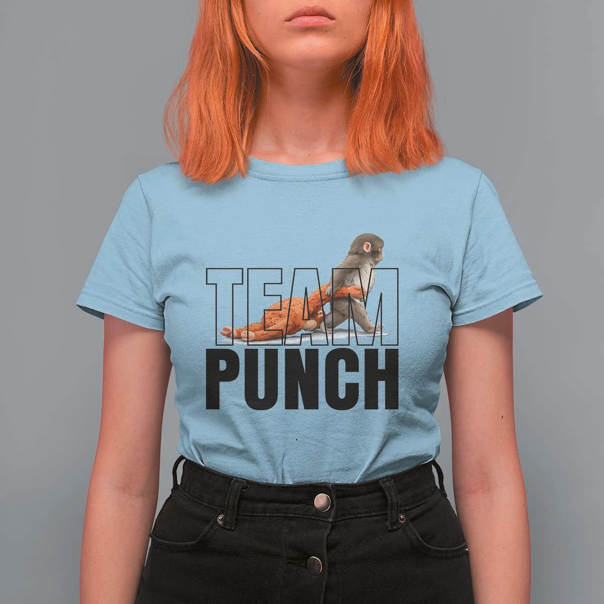 Team Punch Monkey T Shirt For Women Viral Trend Baby Monkey Meme