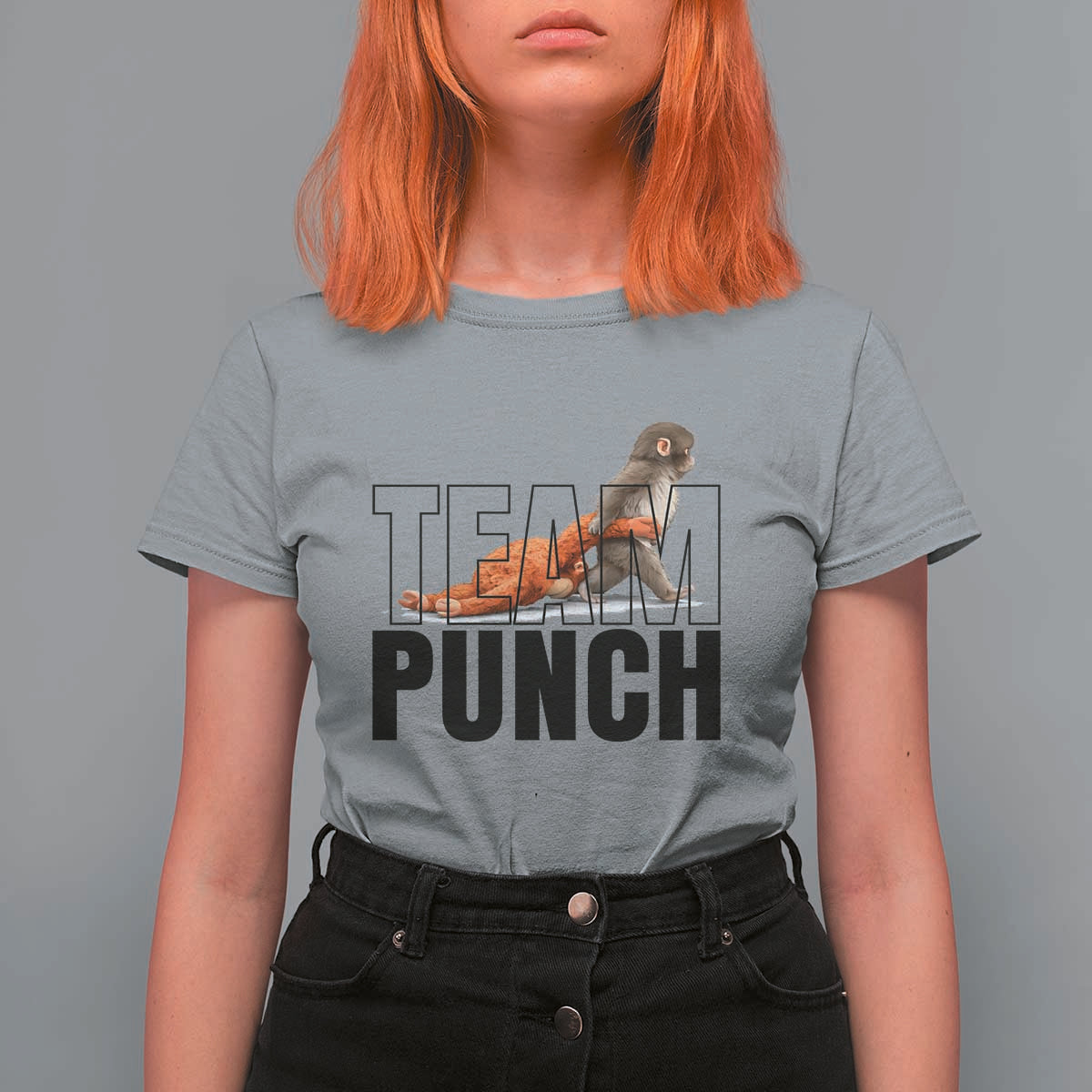 Team Punch Monkey T Shirt For Women Viral Trend Baby Monkey Meme