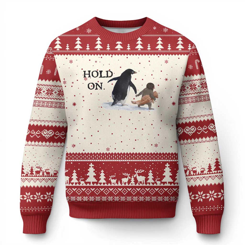 Baby Monkey Punch Viral Trend Ugly Christmas Sweater Hold On