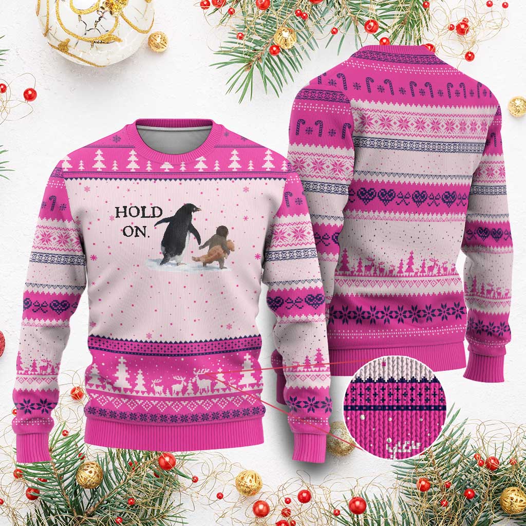 Baby Monkey Punch Viral Trend Ugly Christmas Sweater Hold On