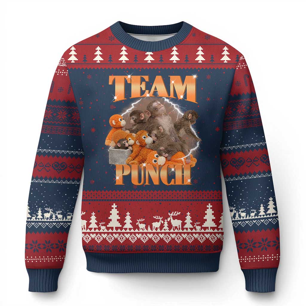 Viral Punch Monkey Ugly Christmas Sweater Cute Baby Monkey With Plush Toy Meme