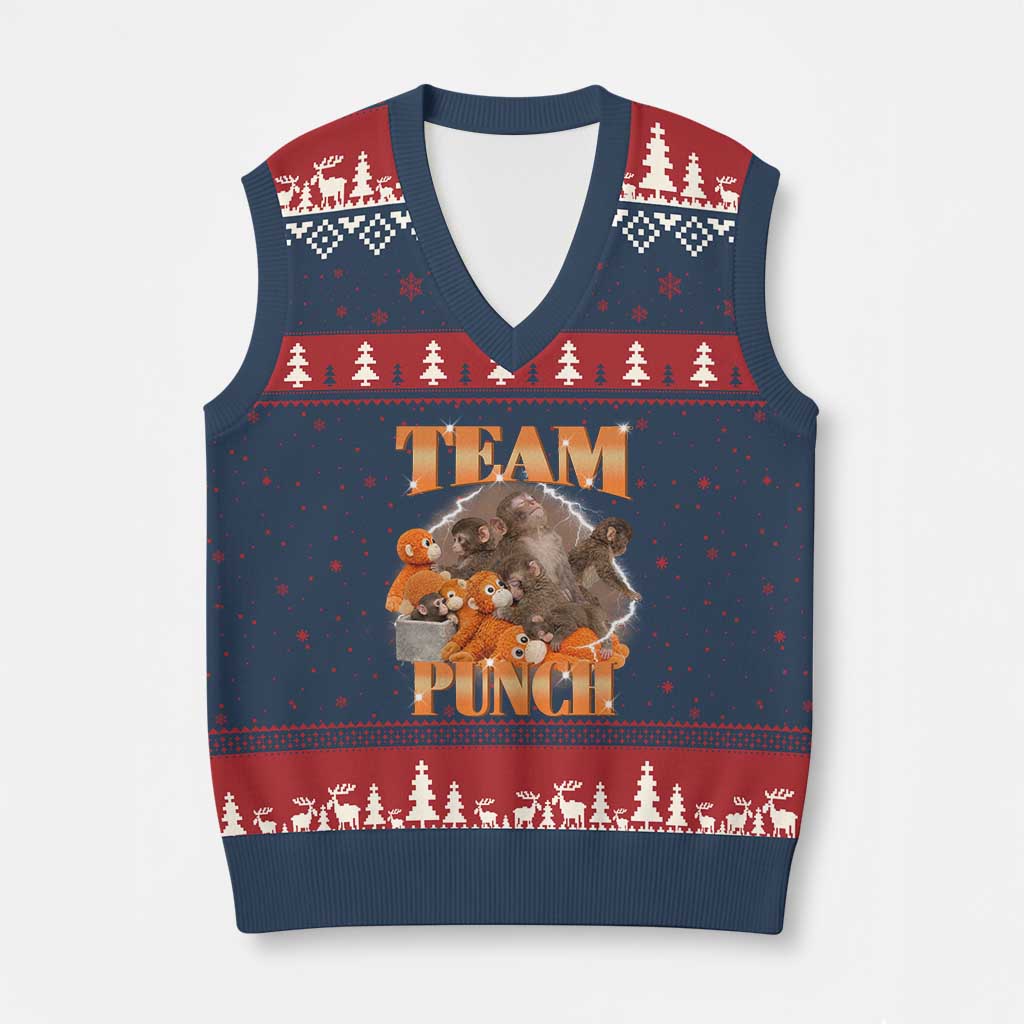 Viral Punch Monkey V-Neck Knit Sweater Vest Cute Baby Monkey With Plush Toy Meme