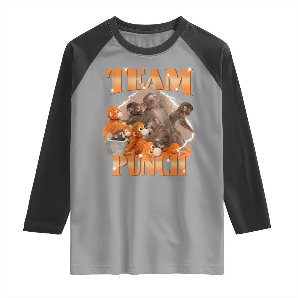 Viral Punch Monkey Raglan Shirt Cute Baby Monkey With Plush Toy Meme