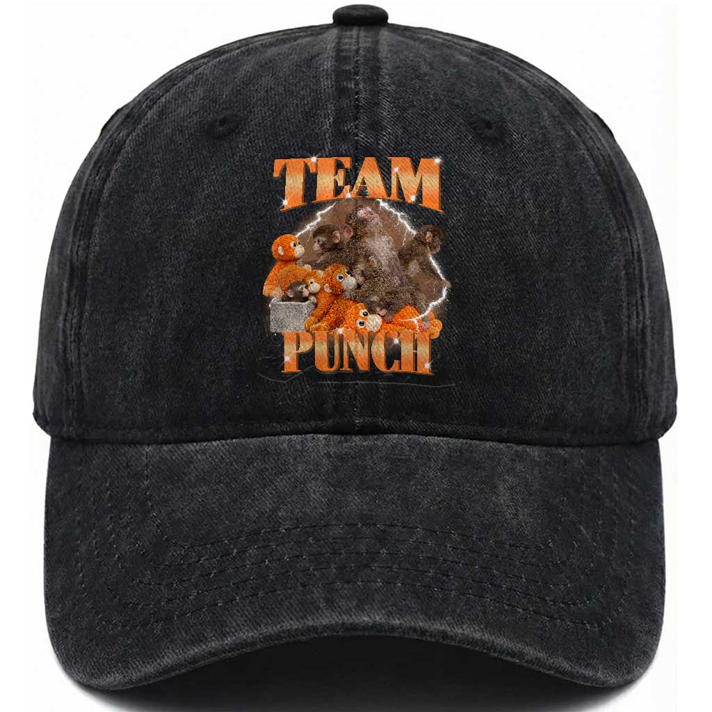 Viral Punch Monkey Washed Cotton Baseball Cap Cute Baby Monkey With Plush Toy Meme
