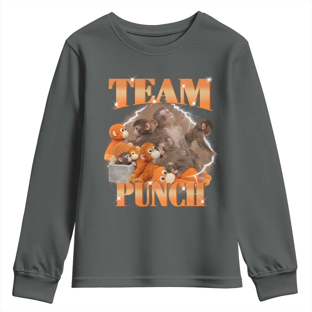 Viral Punch Monkey Youth Sweatshirt Cute Baby Monkey With Plush Toy Meme