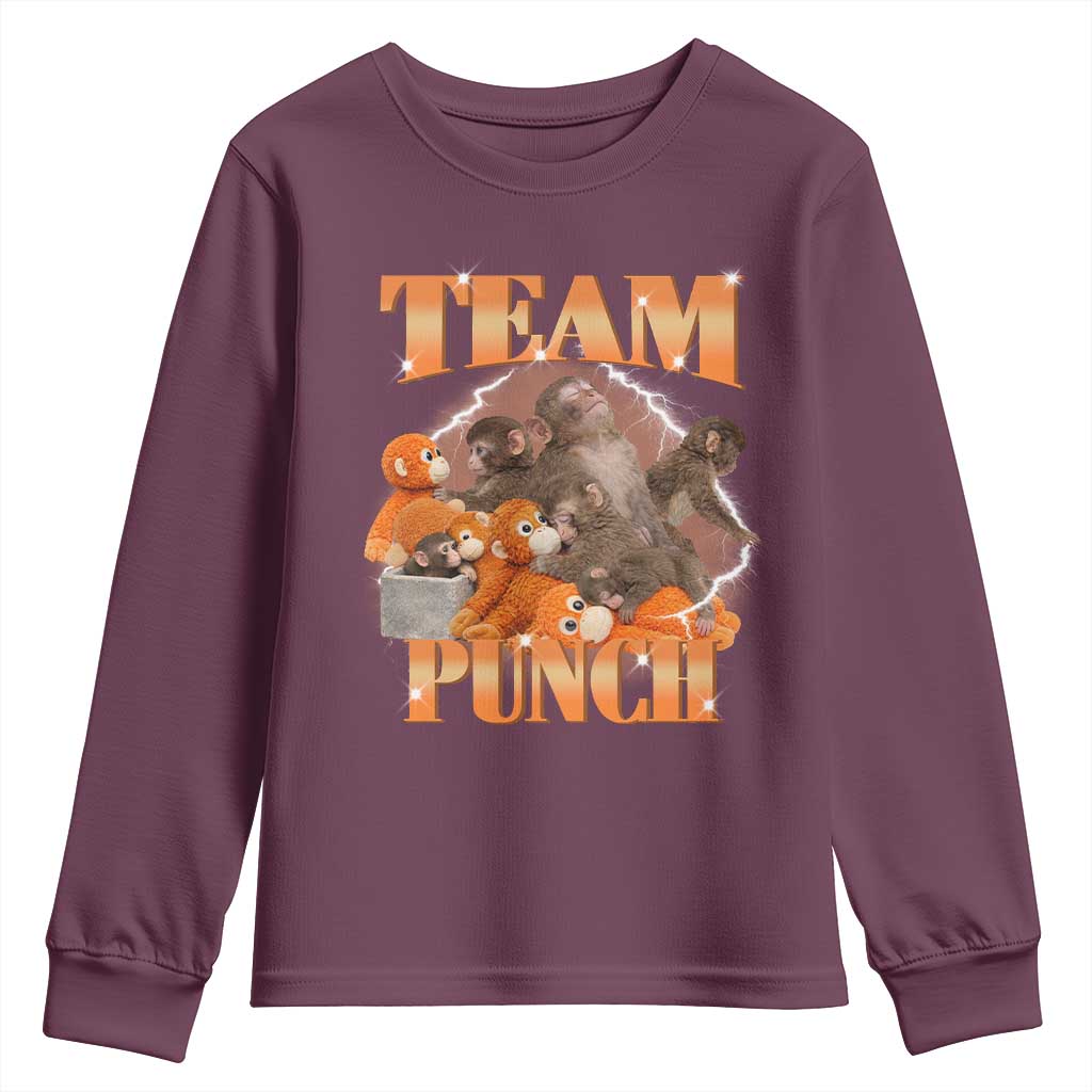 Viral Punch Monkey Youth Sweatshirt Cute Baby Monkey With Plush Toy Meme