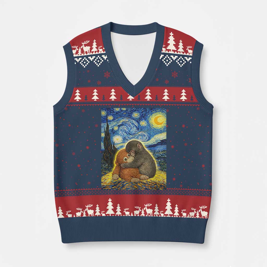 Punch Monkey Starry Night Viral Trend V-Neck Knit Sweater Vest