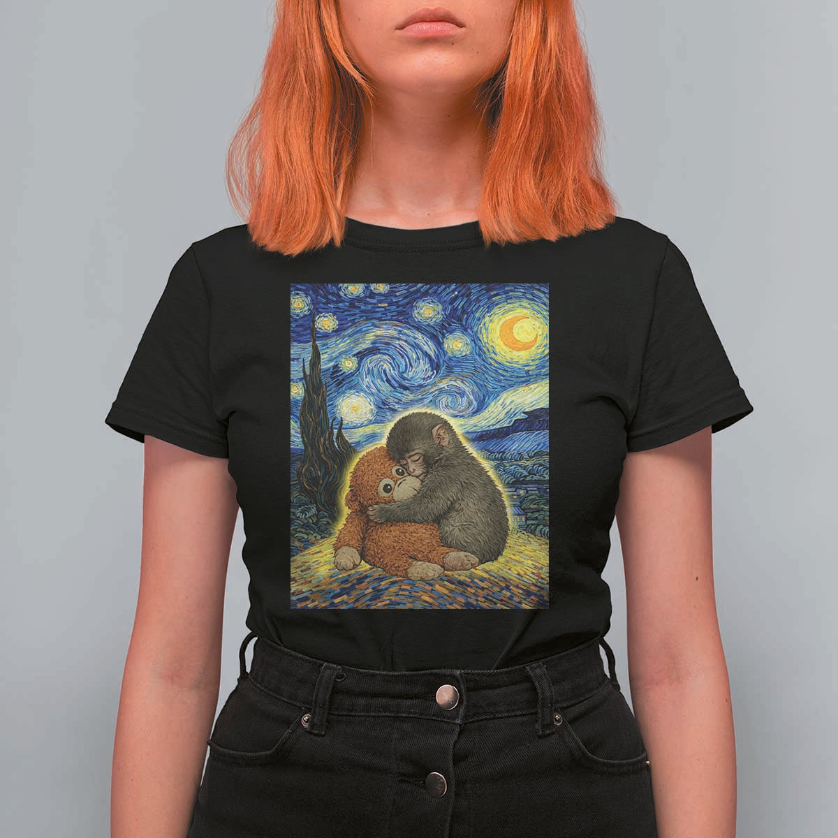 Punch Monkey Starry Night Viral Trend T Shirt For Women