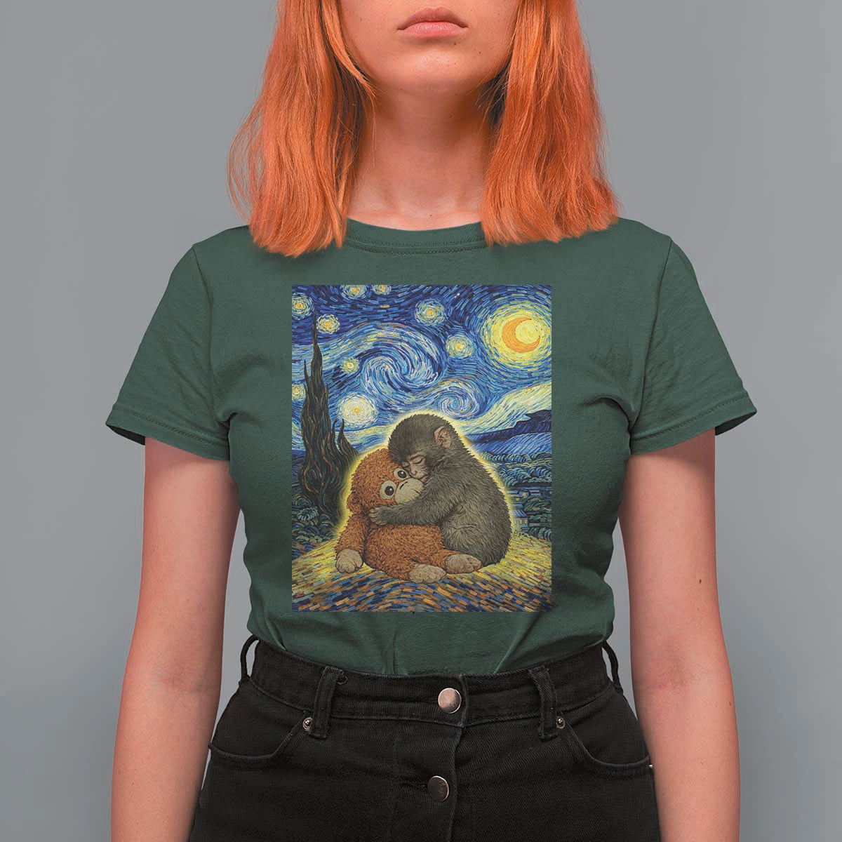 Punch Monkey Starry Night Viral Trend T Shirt For Women