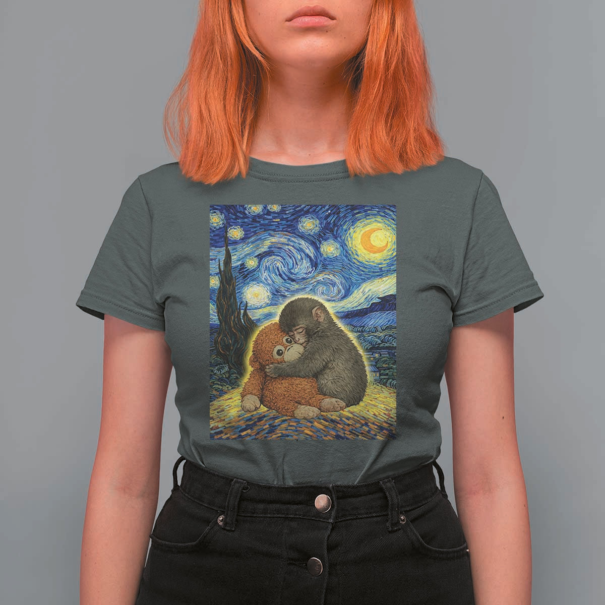 Punch Monkey Starry Night Viral Trend T Shirt For Women