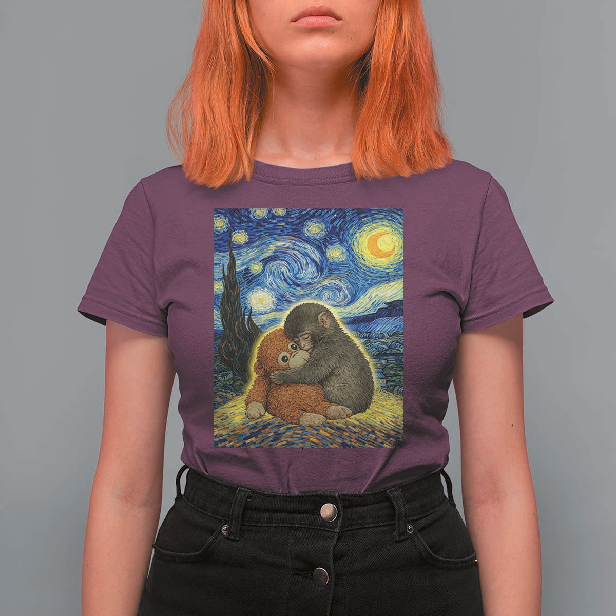 Punch Monkey Starry Night Viral Trend T Shirt For Women