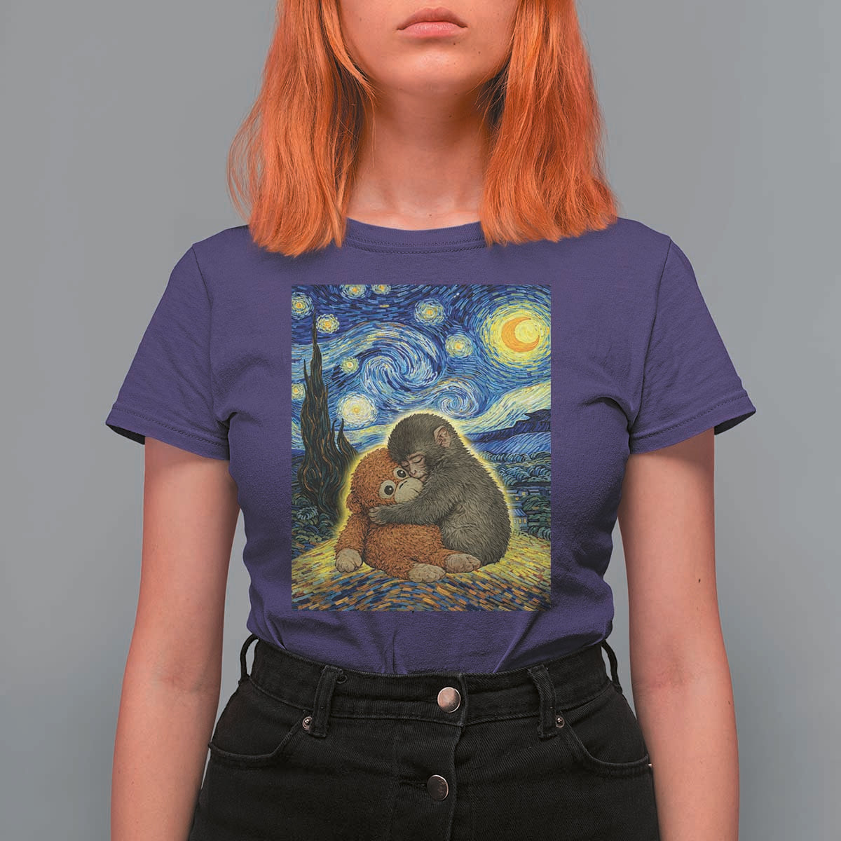 Punch Monkey Starry Night Viral Trend T Shirt For Women