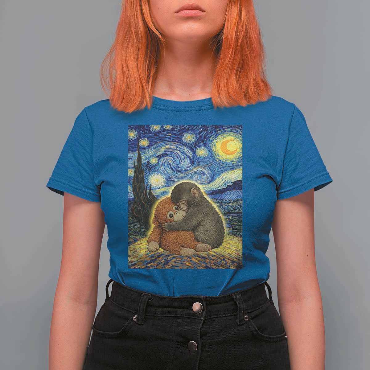 Punch Monkey Starry Night Viral Trend T Shirt For Women