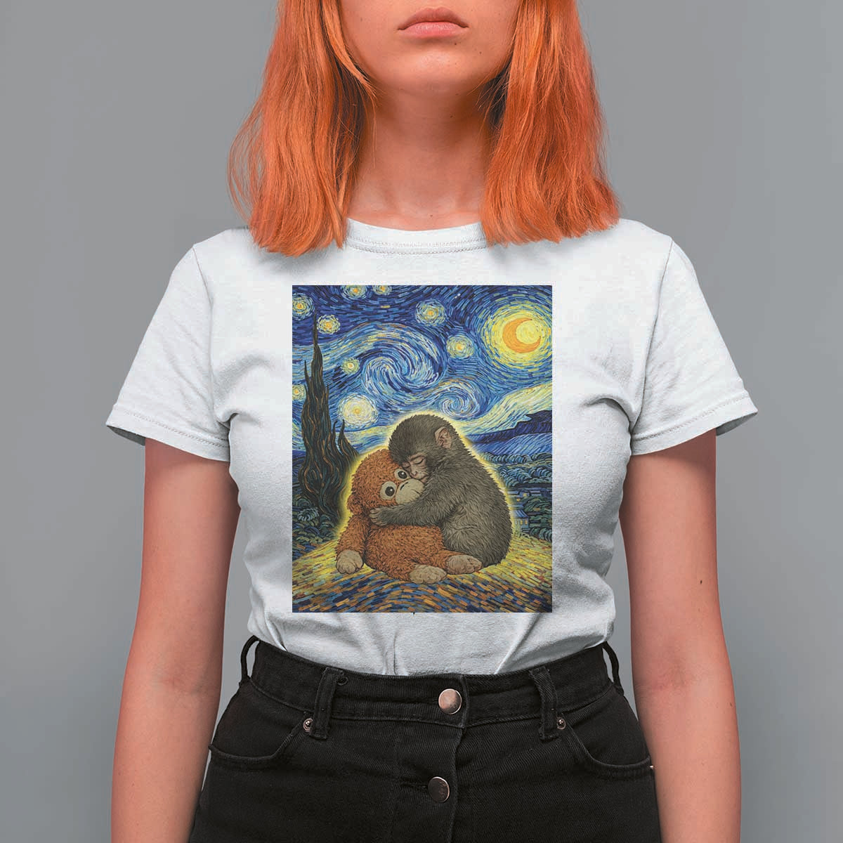 Punch Monkey Starry Night Viral Trend T Shirt For Women