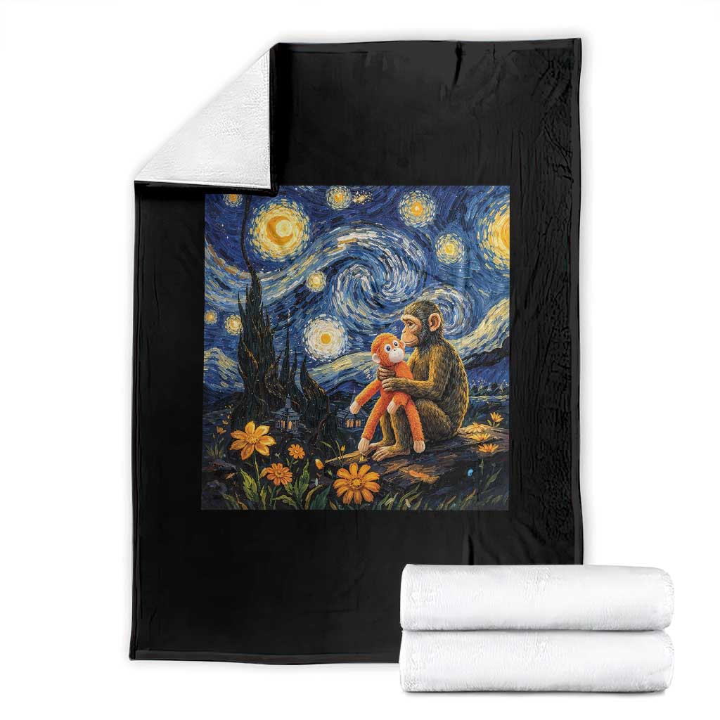 Baby Monkey Punch Starry Night Viral Trend Throw Blanket