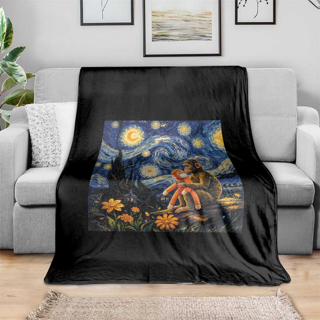 Baby Monkey Punch Starry Night Viral Trend Throw Blanket