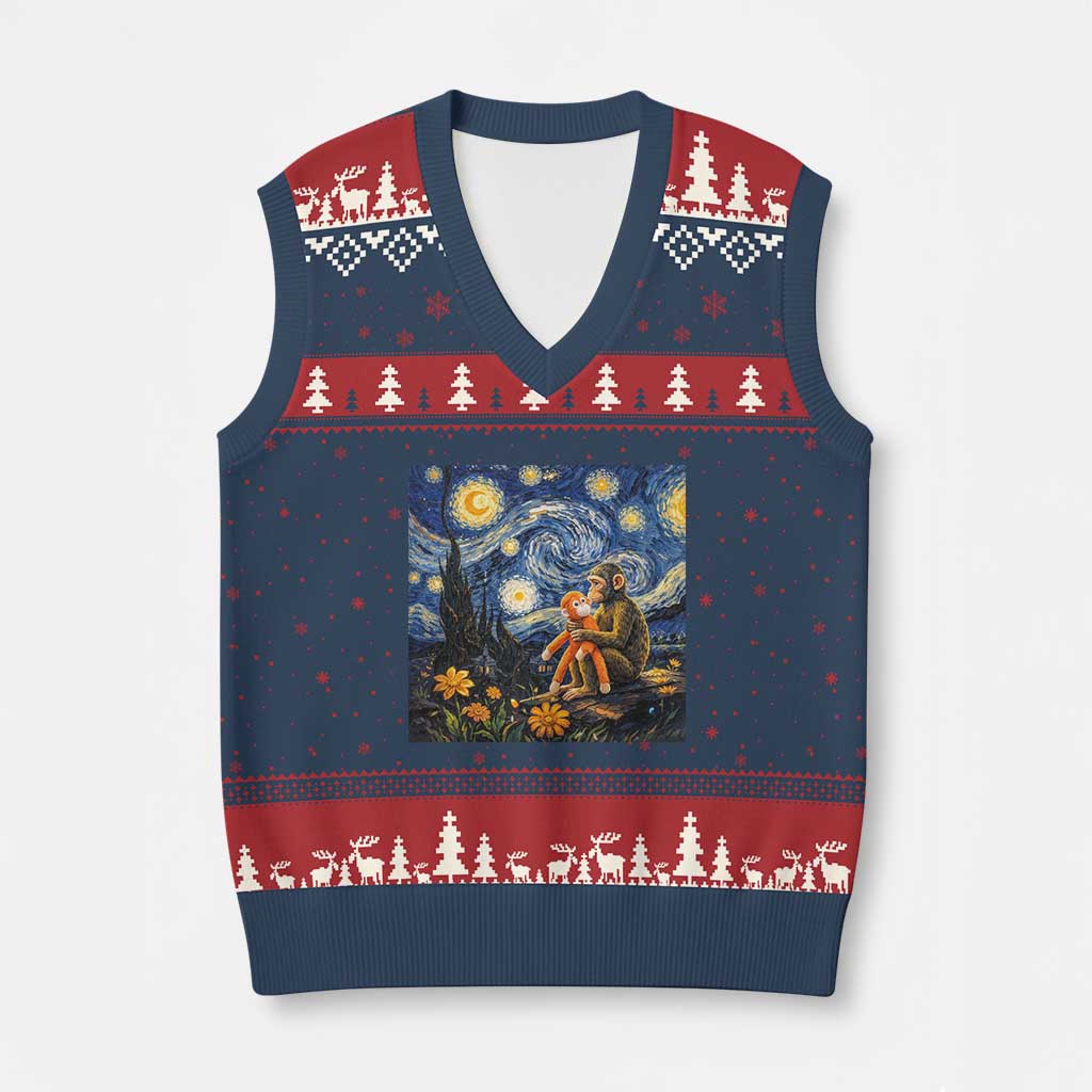 Baby Monkey Punch Starry Night Viral Trend V-Neck Knit Sweater Vest