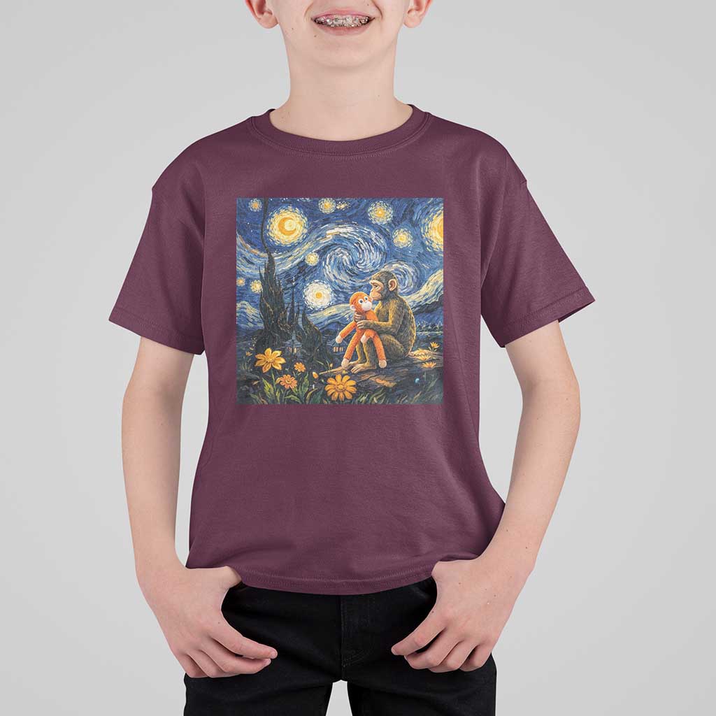 Baby Monkey Punch Starry Night Viral Trend T Shirt For Kid