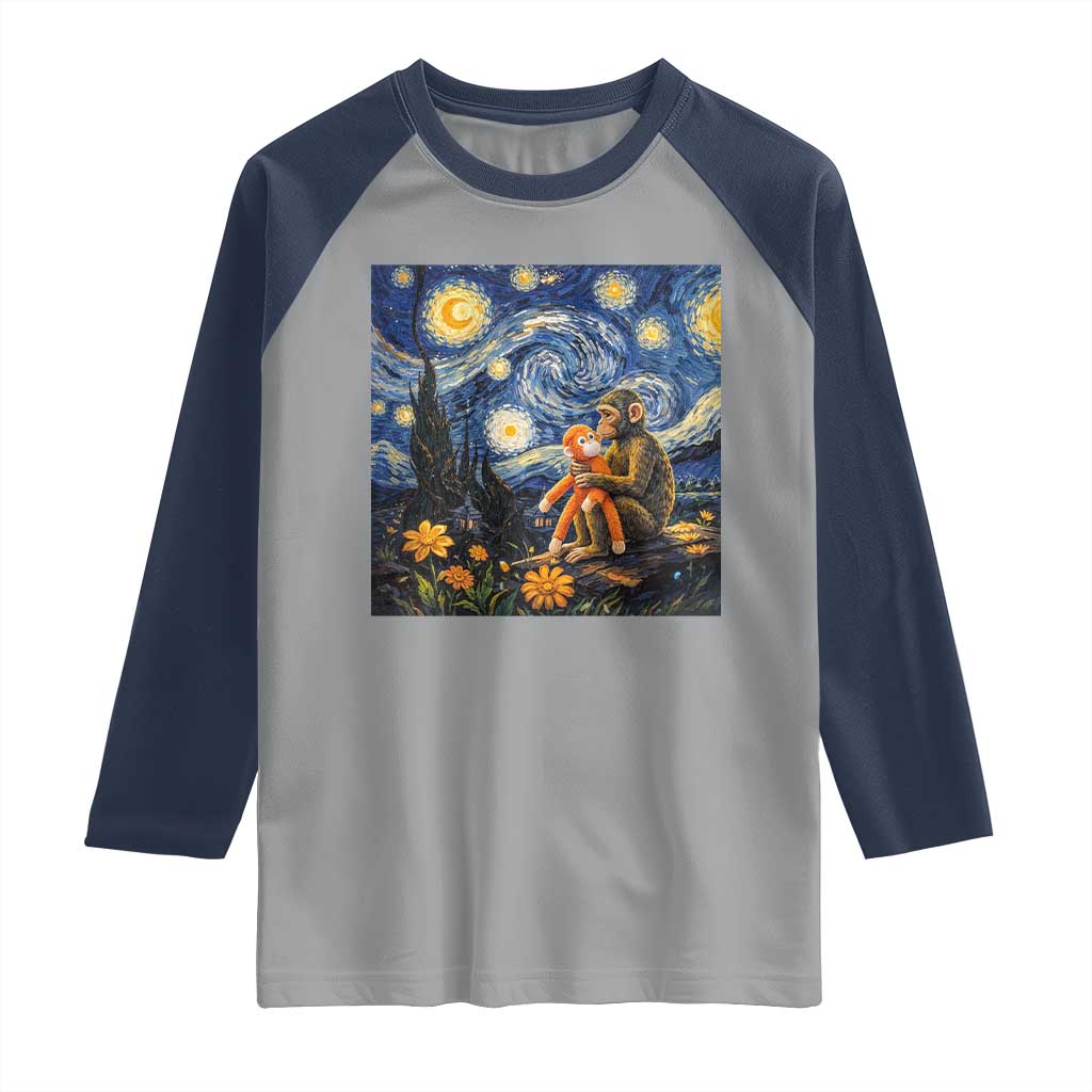 Baby Monkey Punch Starry Night Viral Trend Raglan Shirt