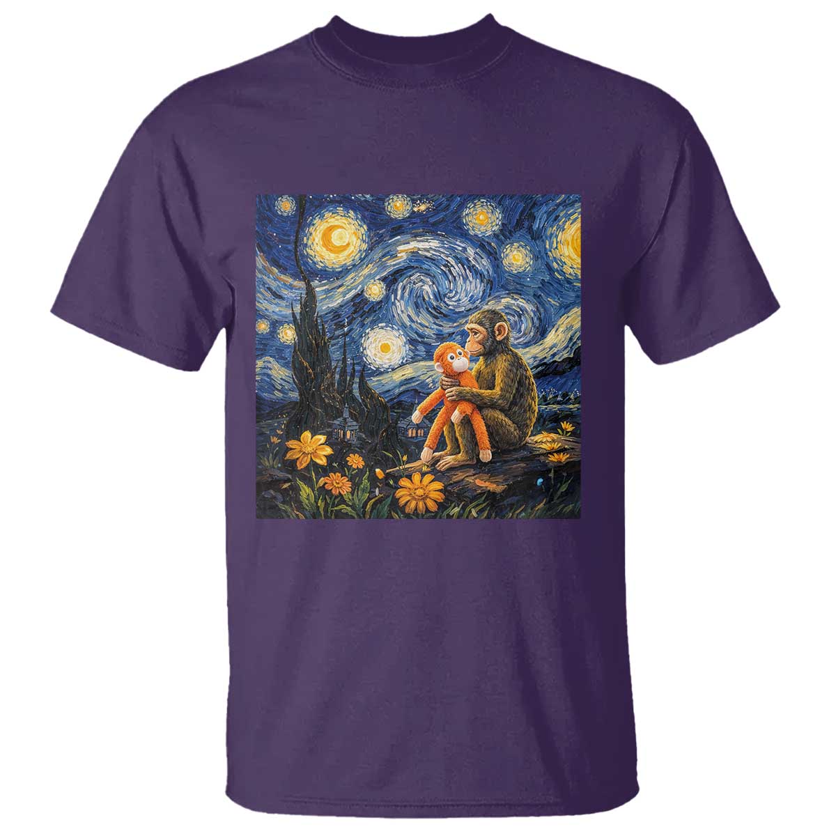 Baby Monkey Punch Starry Night Viral Trend T Shirt