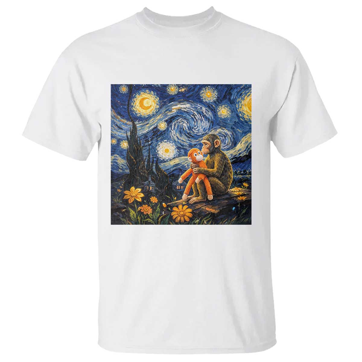 Baby Monkey Punch Starry Night Viral Trend T Shirt