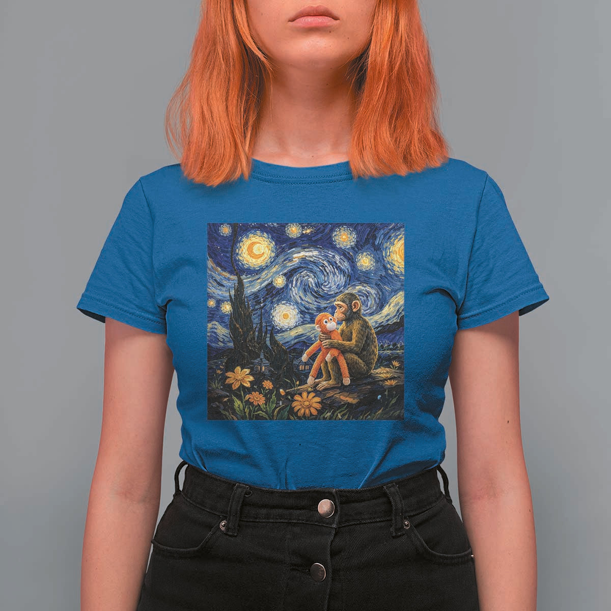 Baby Monkey Punch Starry Night Viral Trend T Shirt For Women